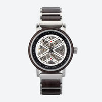Men's Skeleton Watch in Steel and Wood, Mechanical Movement