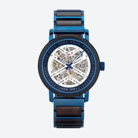 Men's Skeleton Watch in Steel and Wood, Mechanical Movement