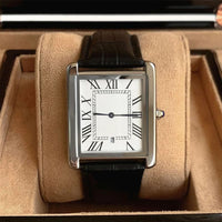 Vintage Men's Square Ultra-Thin Quartz Watch with Leather Strap