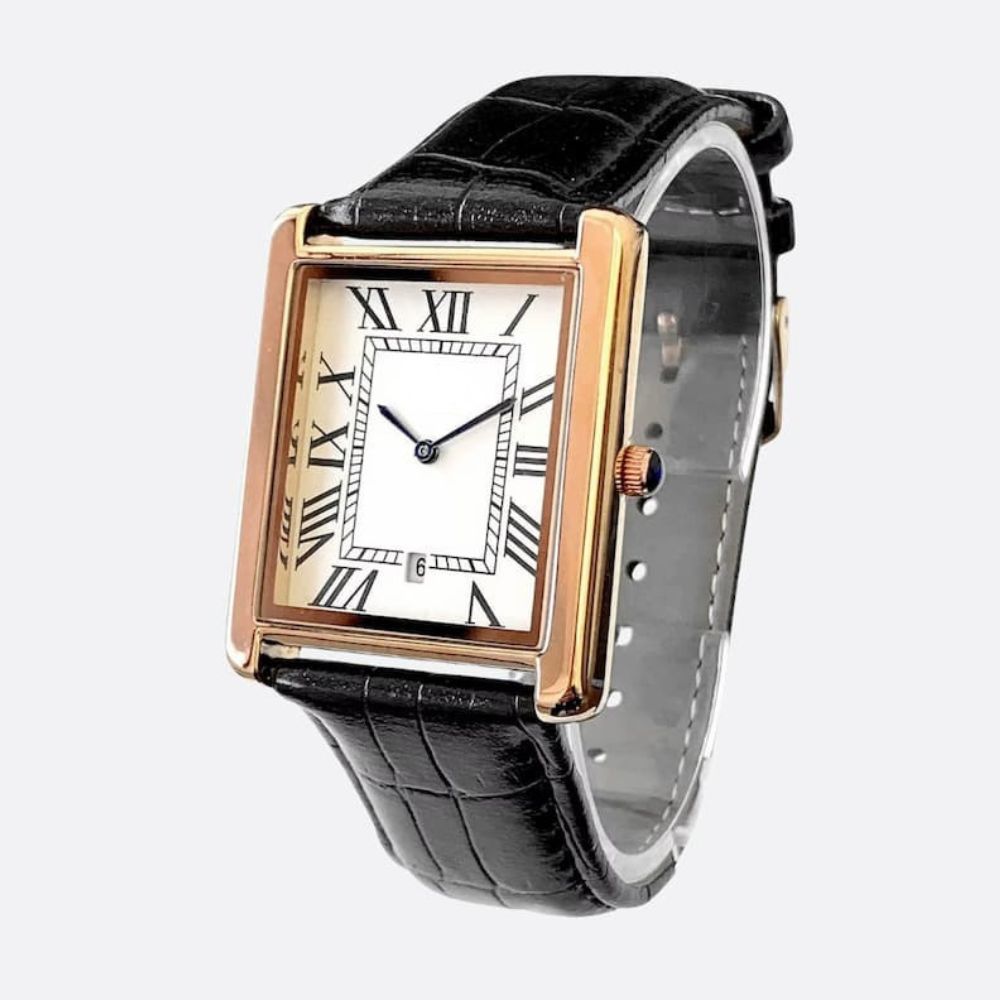 Vintage Men's Square Ultra-Thin Quartz Watch with Leather Strap
