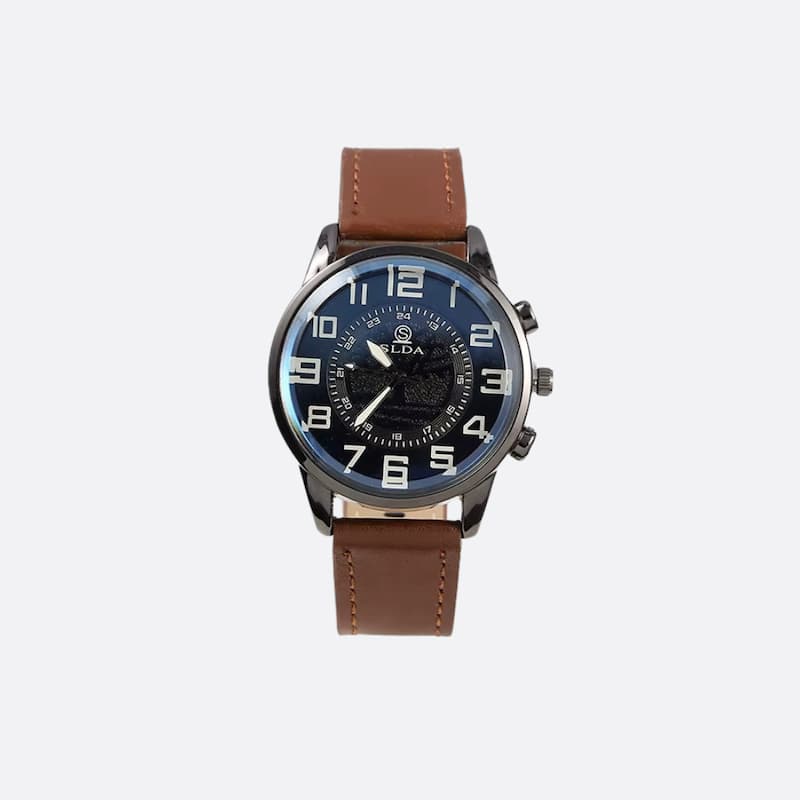 Vintage Men's Classic Quartz Watch with Leather Strap