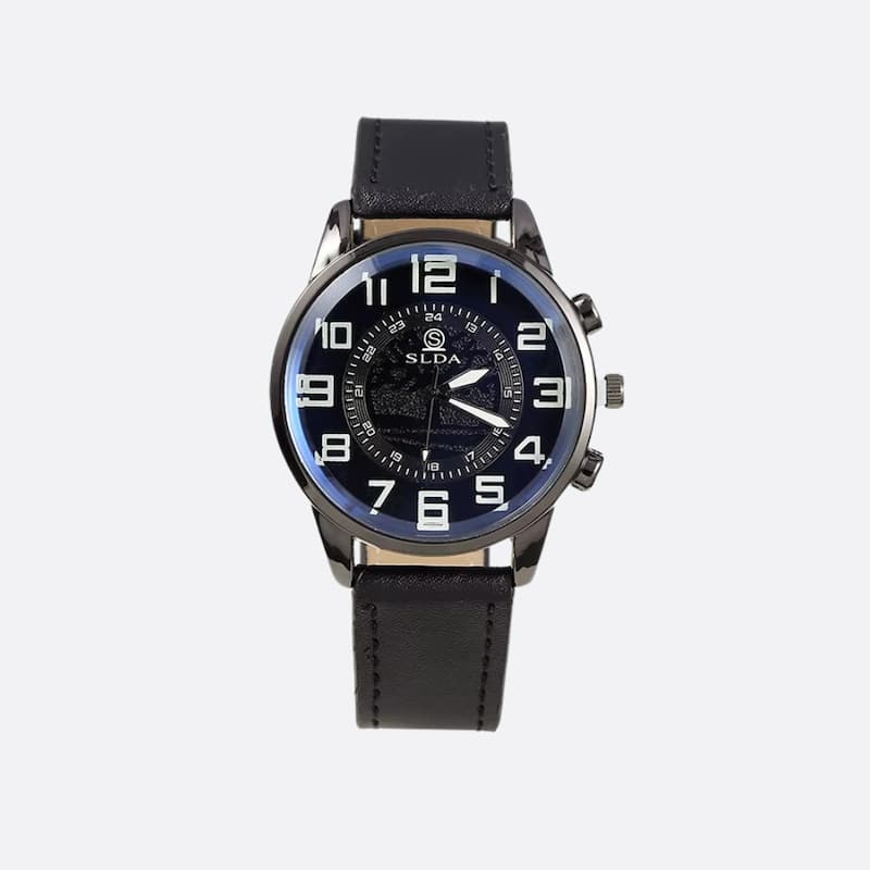 Vintage Men's Classic Quartz Watch with Leather Strap