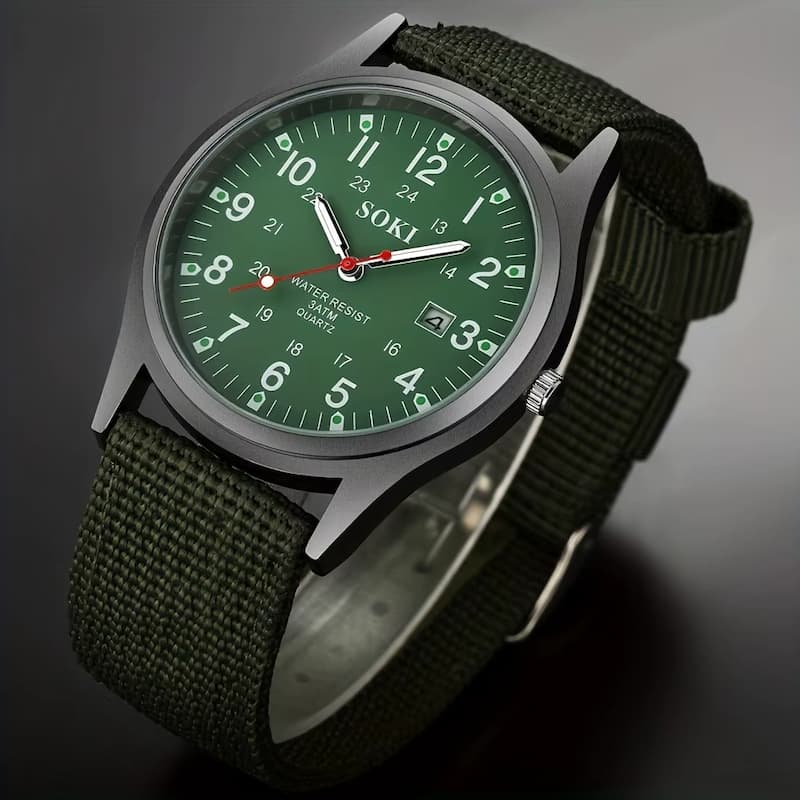 Vintage Military Men's Quartz Watch, Nylon Strap