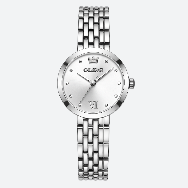 Luxury vintage women's watch in elegant silver with a polished steel bracelet. Image