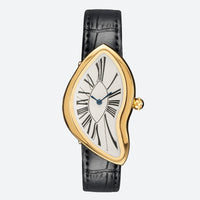 Vintage Women's Watch with Irregular Silver Shape, Gold Case Version with White Dial and Black Roman Numerals, Original Style.