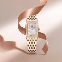 Vintage Women's Watch, Rectangular Shape, Silver and Mother of Pearl