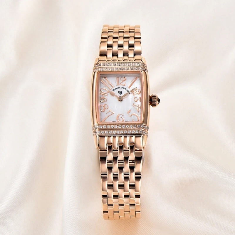 Vintage Women's Watch, Rectangular Shape, Silver and Mother of Pearl