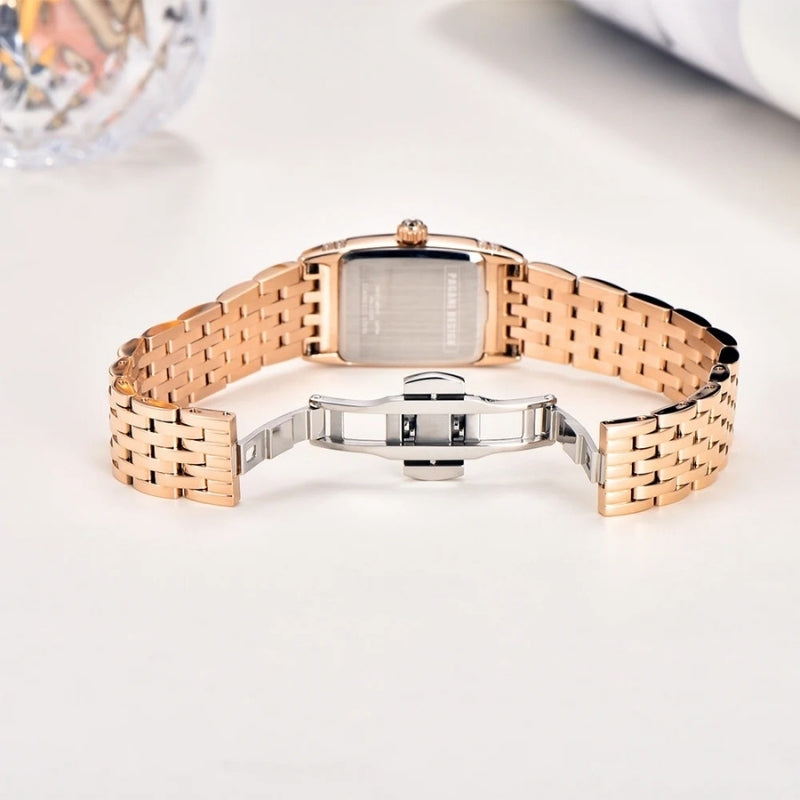 Vintage Women's Watch, Rectangular Shape, Silver and Mother of Pearl
