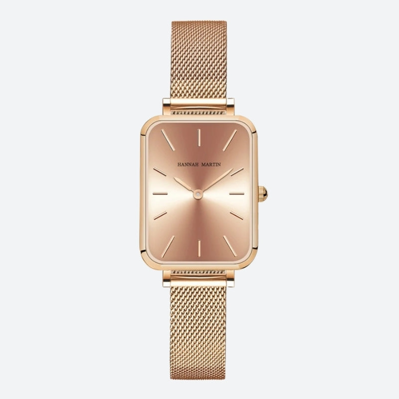 Vintage women's watch with a rectangular gold shape and fine mesh, satin gold dial for a refined shine.