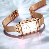 Vintage Women's Watch, Rectangular Shape, Gold, Fine Mesh