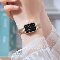 Vintage Women's Watch, Rectangular Shape, Gold, Fine Mesh