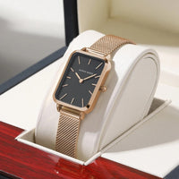Vintage Women's Watch, Rectangular Shape, Gold, Fine Mesh