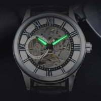 Men's automatic leather watch, skeleton