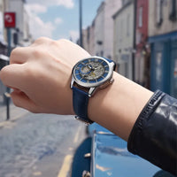 Men's automatic leather watch, skeleton