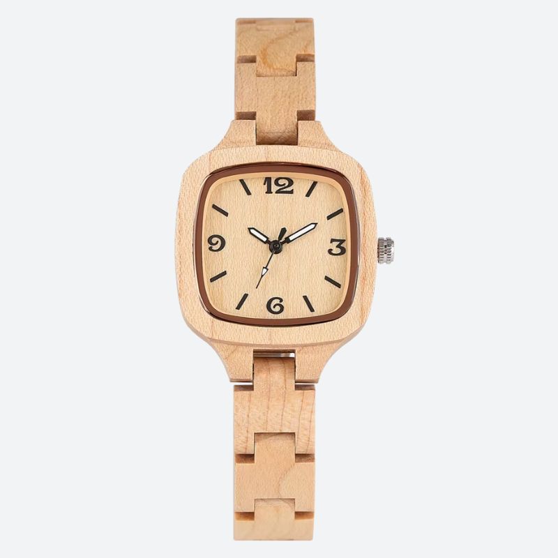 Women's wooden watch with square dial