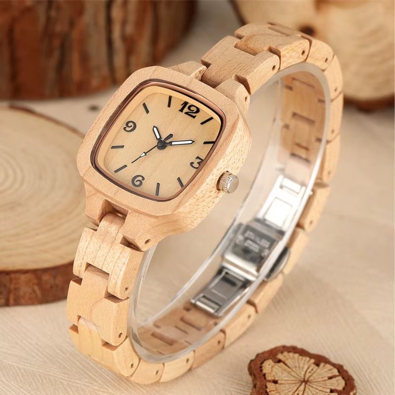 Women's wooden watch with square dial