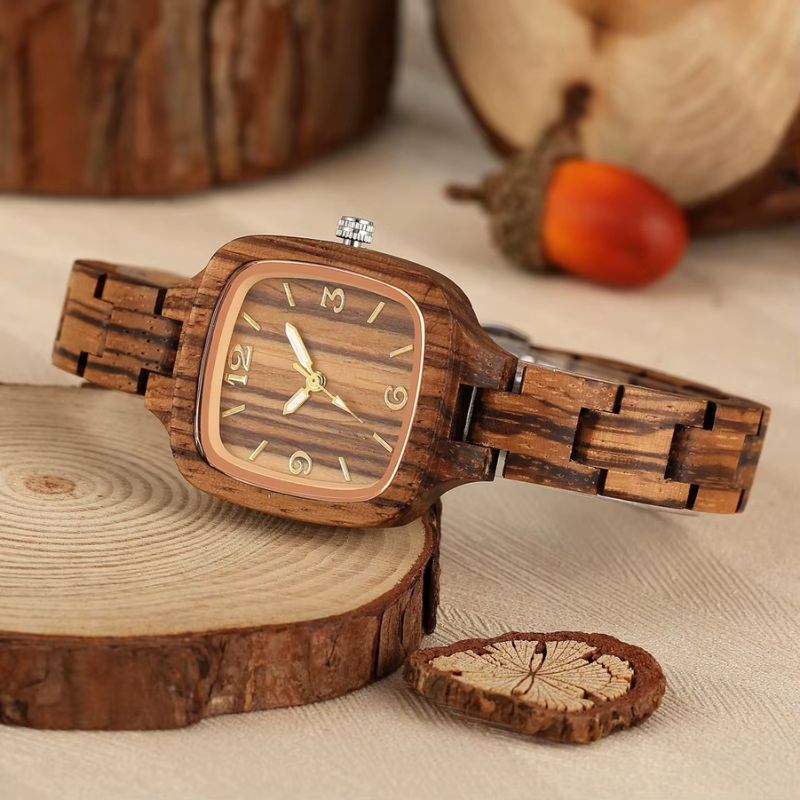 Women's Wooden Square Quartz Watch