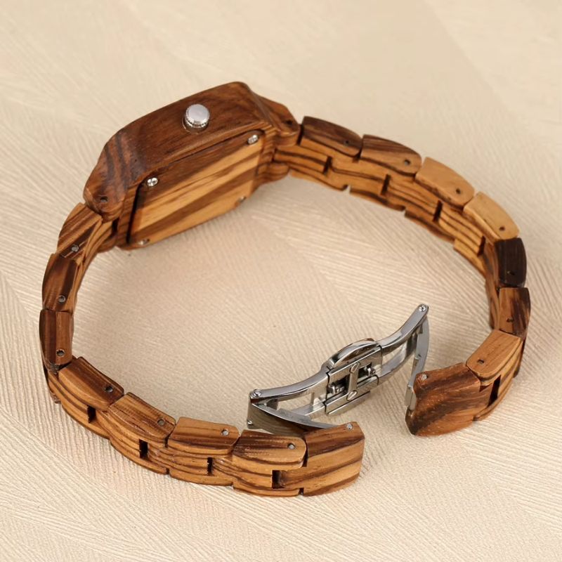 Women's Wooden Square Quartz Watch