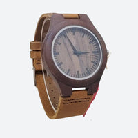 Women's wooden watch with quartz and leather case (1)