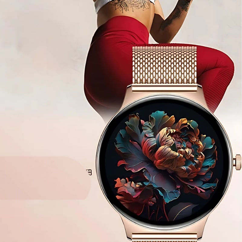 Women's Smartwatch with Pink Mesh and AMOLED Screen