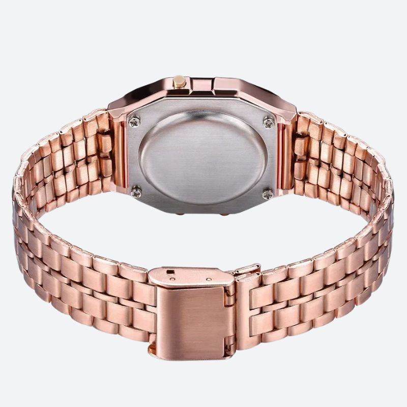 Women's Digital Watch with Shiny Finish Metal Bracelet