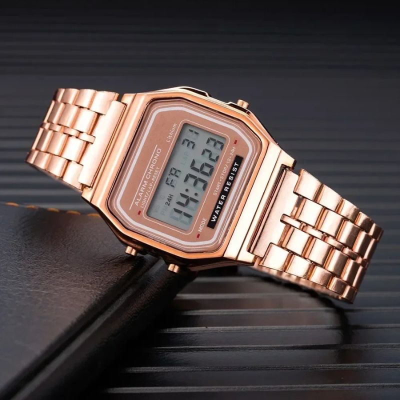 Women's Digital Watch with Shiny Finish Metal Bracelet