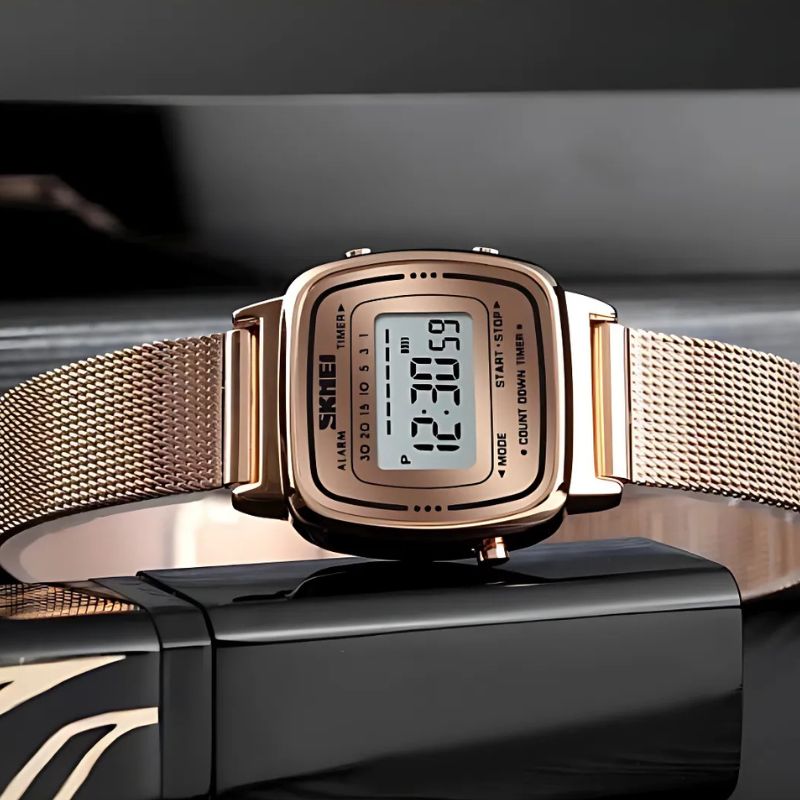 Women's Digital Watch with Metallic Square Dial