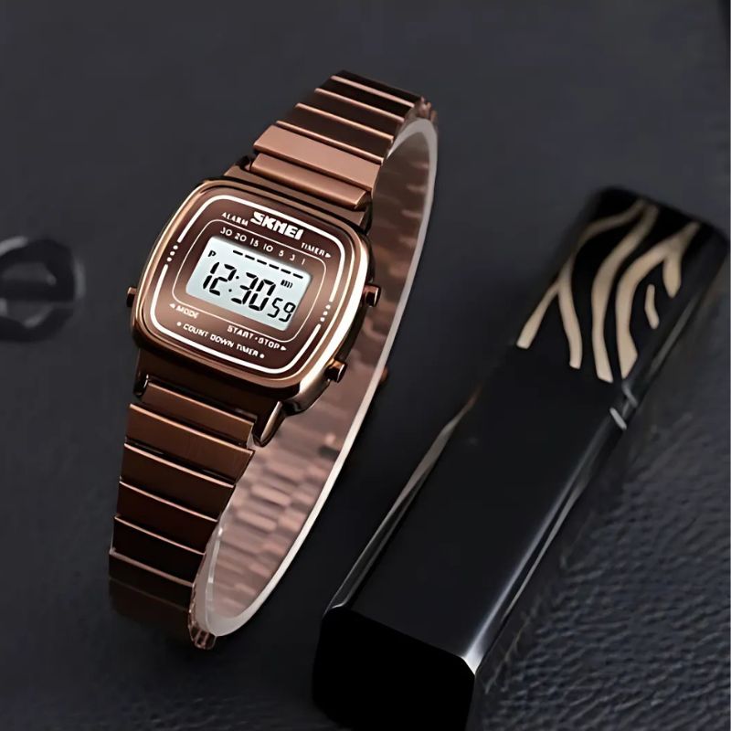 Women's Digital Watch with Metallic Square Dial