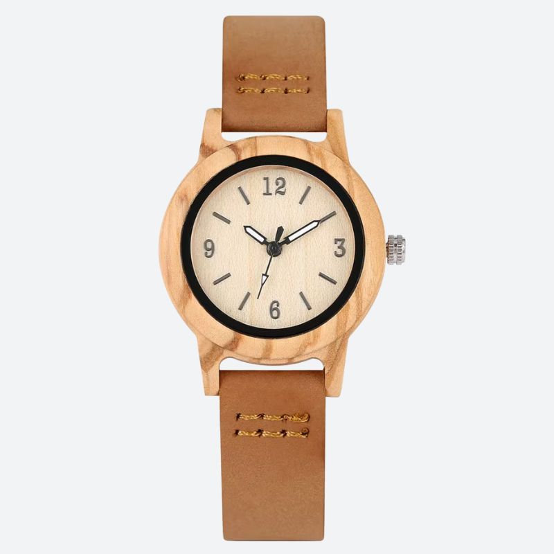 Women's watch, wood, minimalist, leather, 1