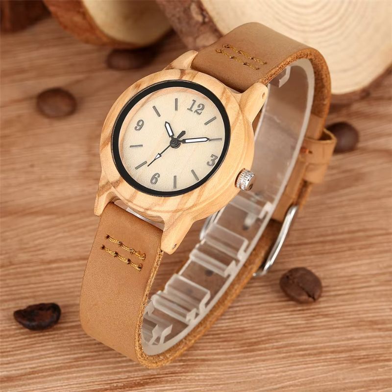 Minimalist Wooden Leather Women's Watch