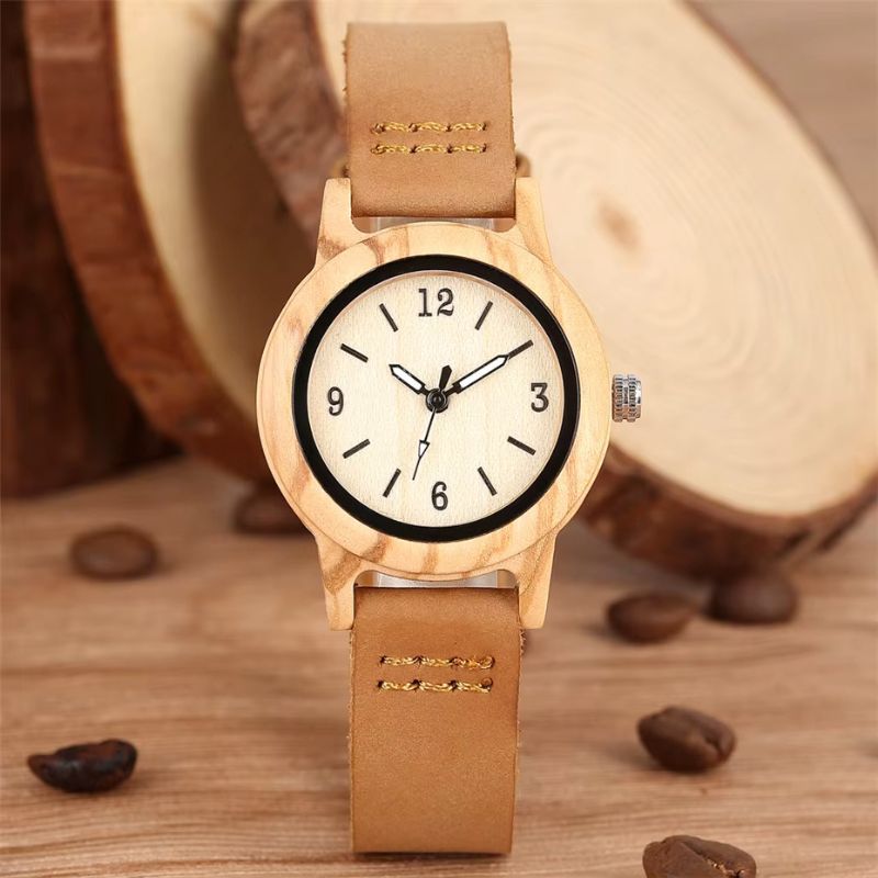 Minimalist Wooden Leather Women's Watch