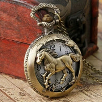 Men's Quartz Pocket Watch Engraved Antique Horse
