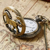 Men's Quartz Pocket Watch Engraved Antique Horse