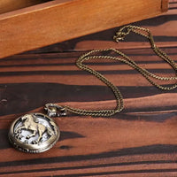Men's Quartz Pocket Watch Engraved Antique Horse