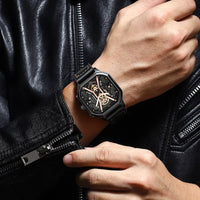 Men's square leather chronograph watch