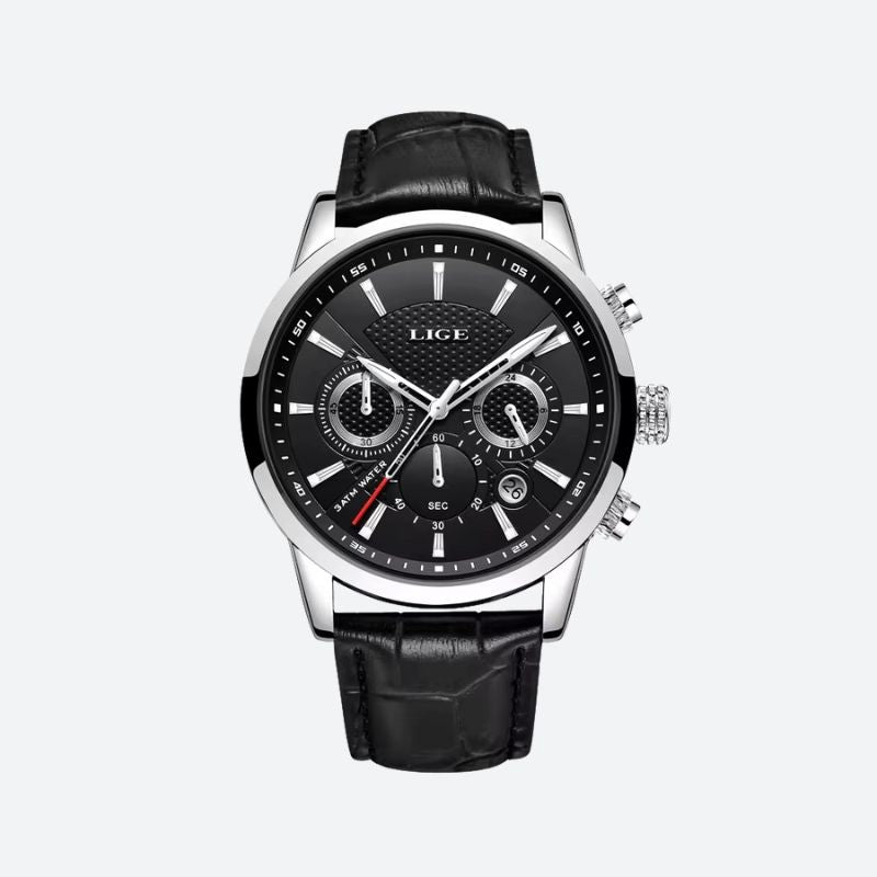 Men's leather chronograph watch, waterproof - military style Image