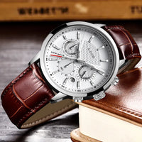 Men's leather chronograph watch, waterproof - military style