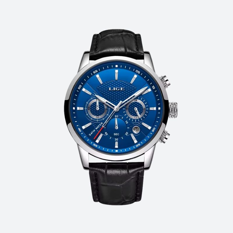 Men's leather chronograph watch, waterproof - military style