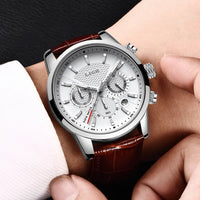 Men's leather chronograph watch, waterproof - military style