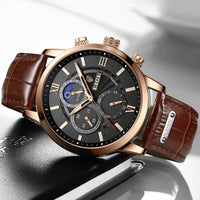 Men's waterproof quartz leather watch, casual style