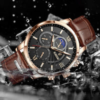 Men's waterproof quartz leather watch, casual style