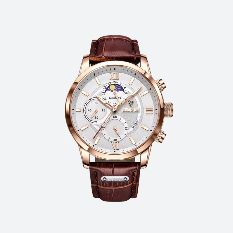 Men's waterproof quartz leather watch, casual style
