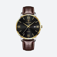 Men's leather watch, waterproof quartz crystal