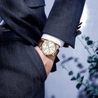 Men's leather watch, waterproof quartz crystal