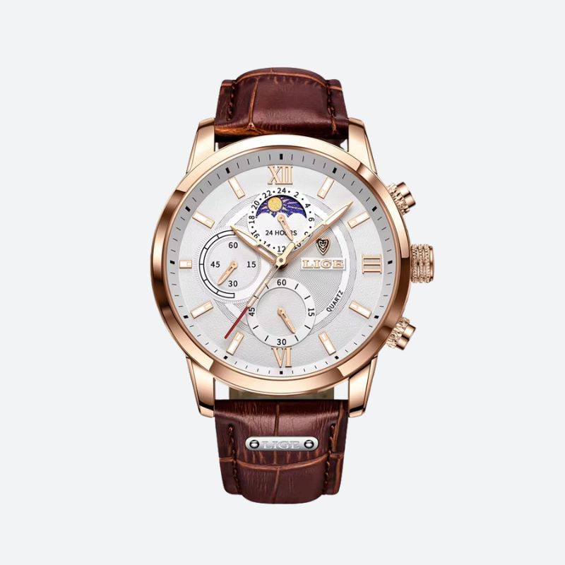 Men's quartz watch with waterproof leather strap Image