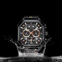 Men's leather quartz sports watch, waterproof
