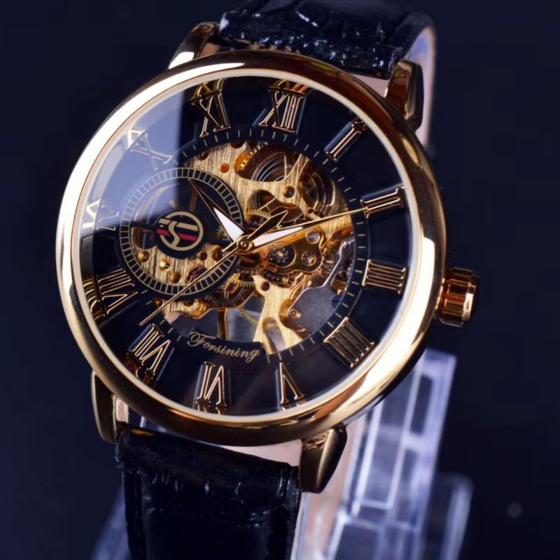 Men's skeleton mechanical watch, manual movement