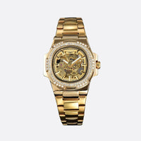 Men's skeleton mechanical watch in stainless steel