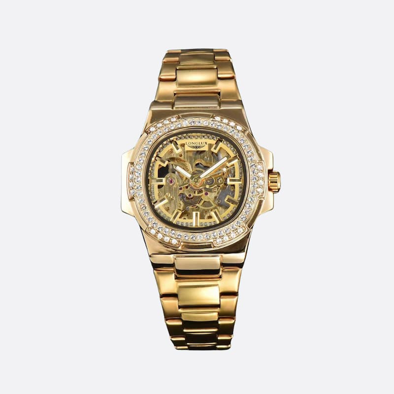 Men's skeleton mechanical watch in stainless steel