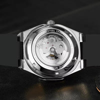 Men's Octagonal Skeleton Mechanical Watch in Stainless Steel
